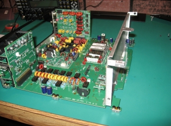 QRP power amplifier installed in center of RF board.  Front panel mating coming next.
